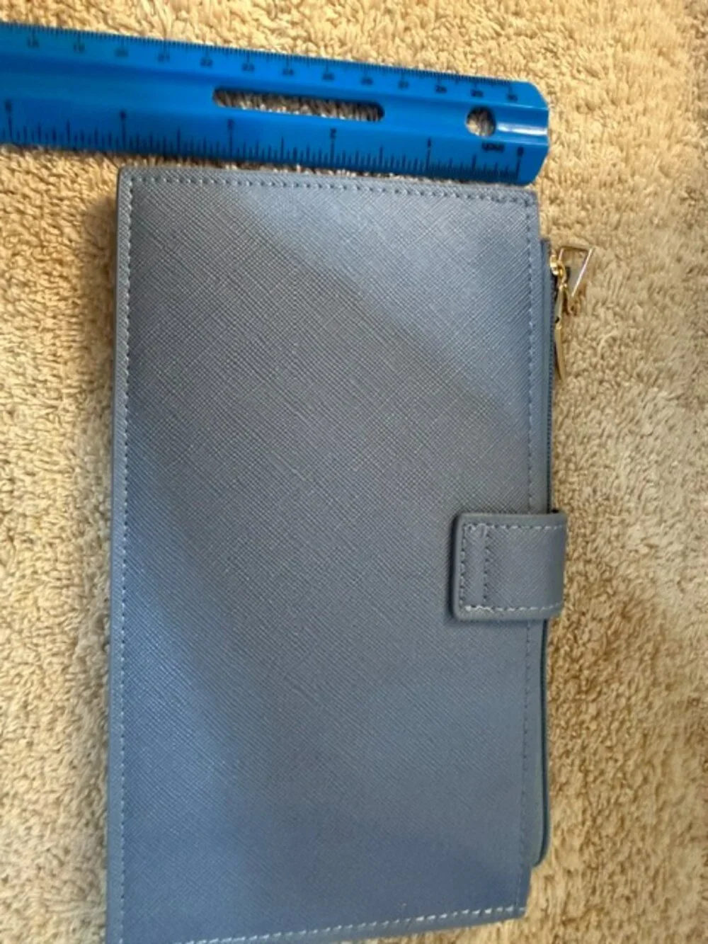 Blue Saffiano Style Travel Wallet Organizer Passport Holder Zip Clutch SKU355